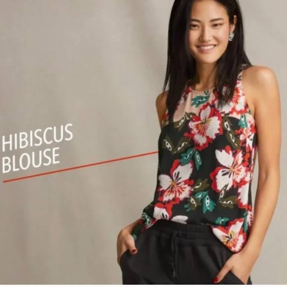 Cabi Hibiscus Blouse - Sleeveless Floral Tank Top - Size M